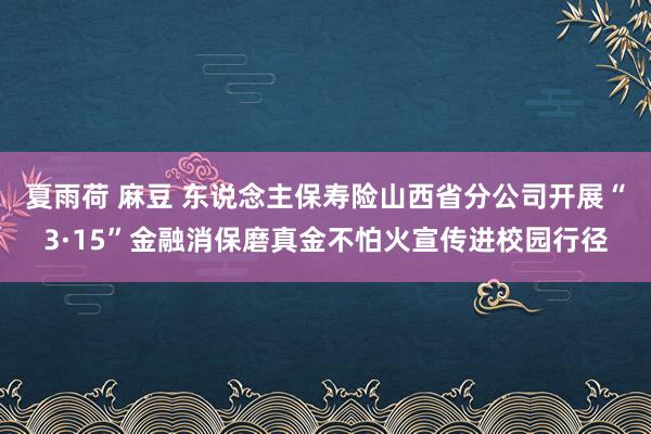 夏雨荷 麻豆 东说念主保寿险山西省分公司开展“3·15”金融消保磨真金不怕火宣传进校园行径
