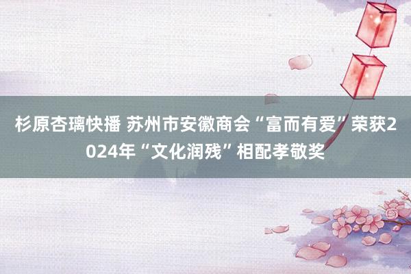 杉原杏璃快播 苏州市安徽商会“富而有爱”荣获2024年“文化润残”相配孝敬奖